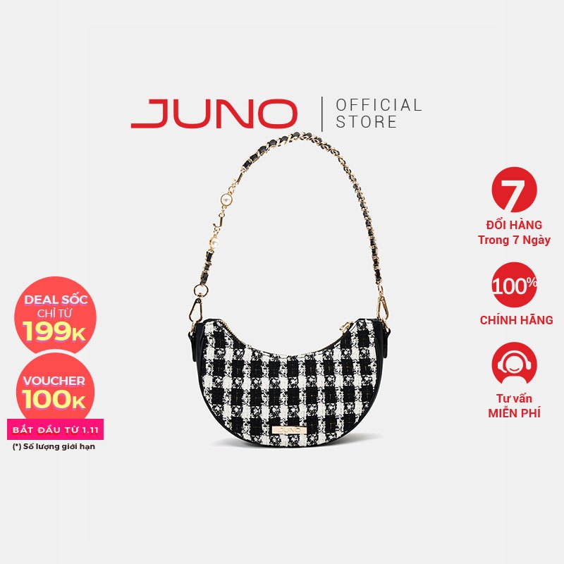 Túi Xách Nữ Thời Trang JUNO Cỡ Nhỏ Đeo Vai Phối Tweed TXN746