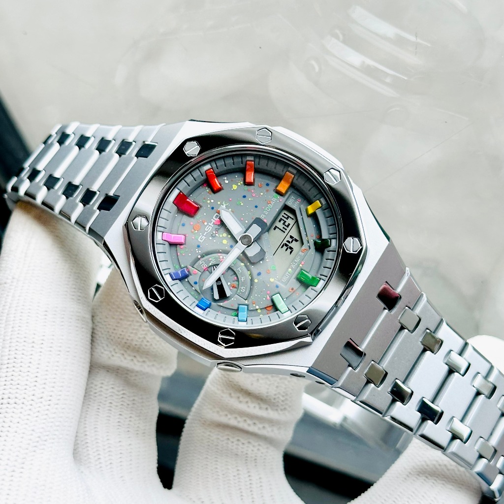 Đồng hồ nam dây thép Casio G Shock GA 2100 Custom Silver Galaxy