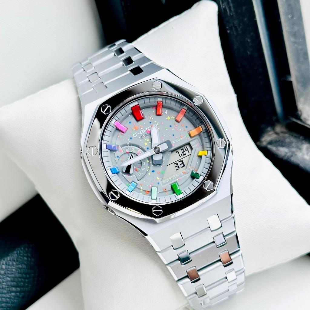 Đồng hồ nam dây thép Casio G Shock GA 2100 Custom Silver Galaxy