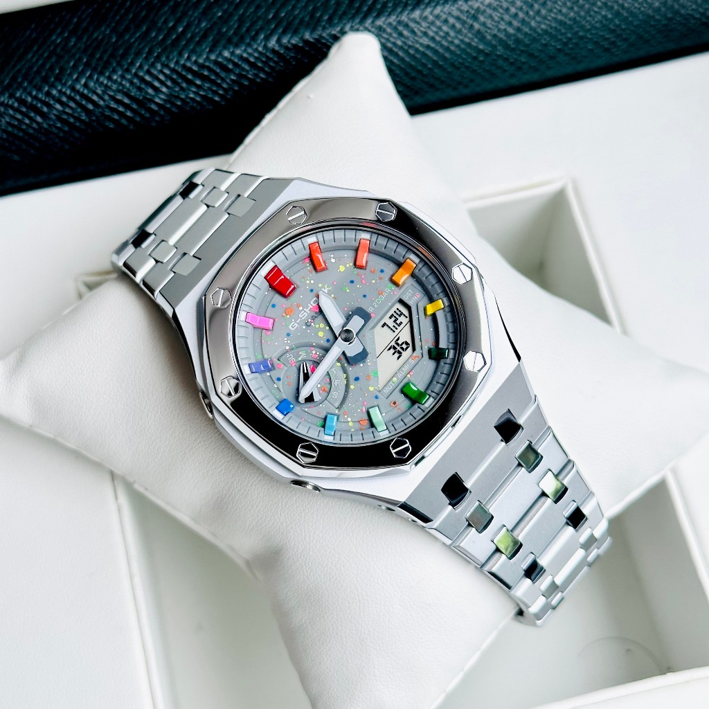 Đồng hồ nam dây thép Casio G Shock GA 2100 Custom Silver Galaxy