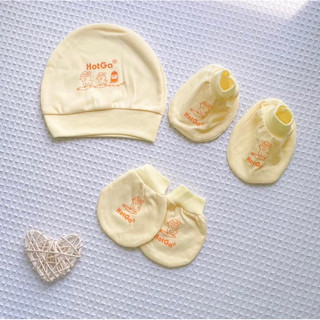 Set nón bao tay bao chân cotton sơ sinh họa tiết / màu hotga - katydang