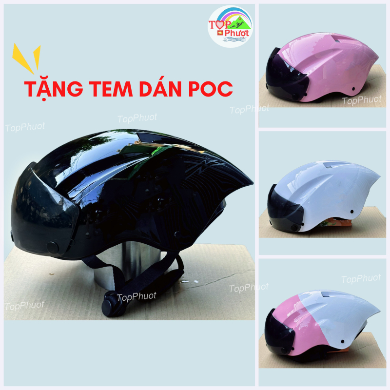 Mũ bảo hiểm xe máy đuôi nhọn - Độ dán tem, nhựa Abs cao cấp chống va đập tốt, có kèm kính nút bấm chống nắng