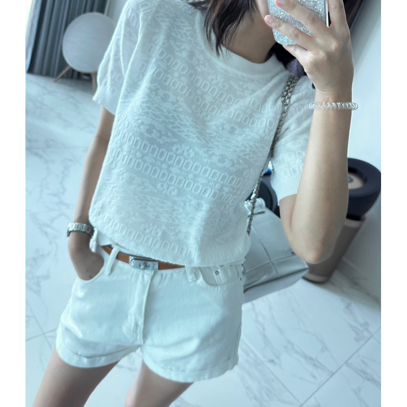 Áo Knit White Pattern LACIEL