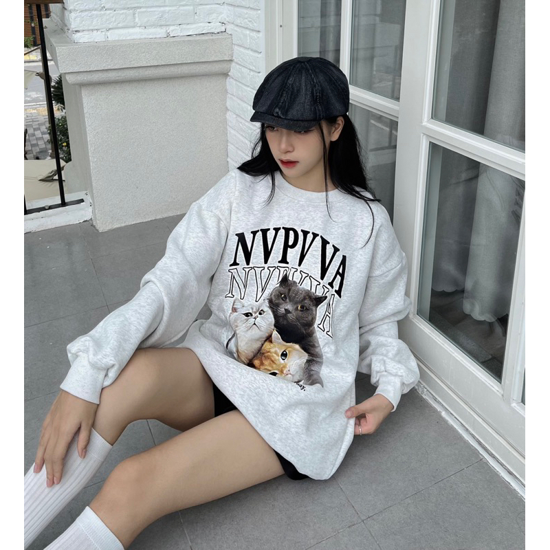 Áo Sweater Nỉ Bông Form Rộng Nam Nữ Unisex Dáng Oversize Xám Tiêu In Hình Nhiều Phân Loại Maylily.Store