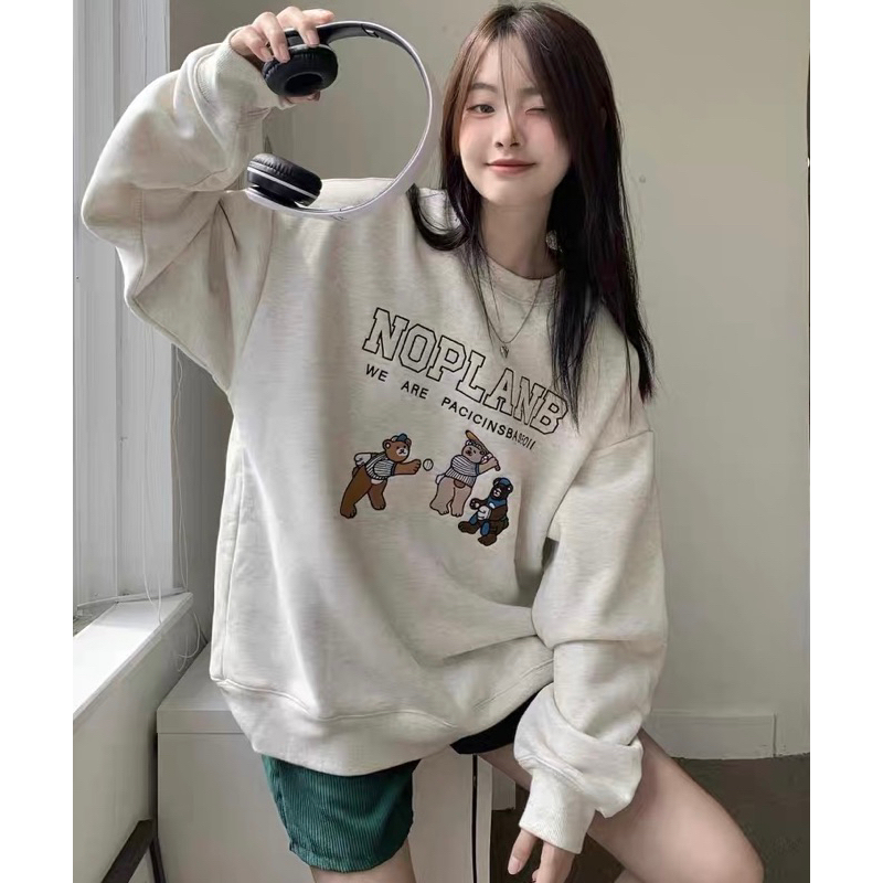 Áo Sweater Nỉ Bông Form Rộng Nam Nữ Unisex Dáng Oversize Xám Tiêu In Hình Nhiều Phân Loại Maylily.Store