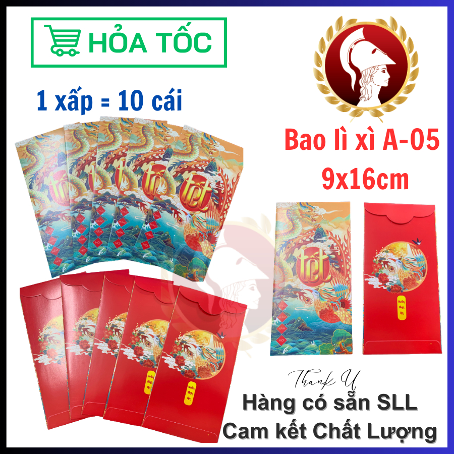 10 Bao Lì Xì, nhiều Mẫu, Bìa Cứng Chuẩn Loại 1, To Dày và Chắc Chắn, bao lì xì 2024