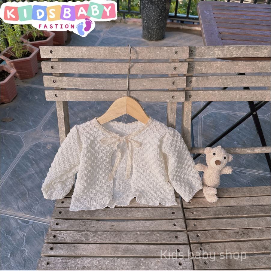 Set Áo cardigan khoác ngoài vải thô xốp mềm mại cho bé gái + quần short, Set đồ xinh trẻ em