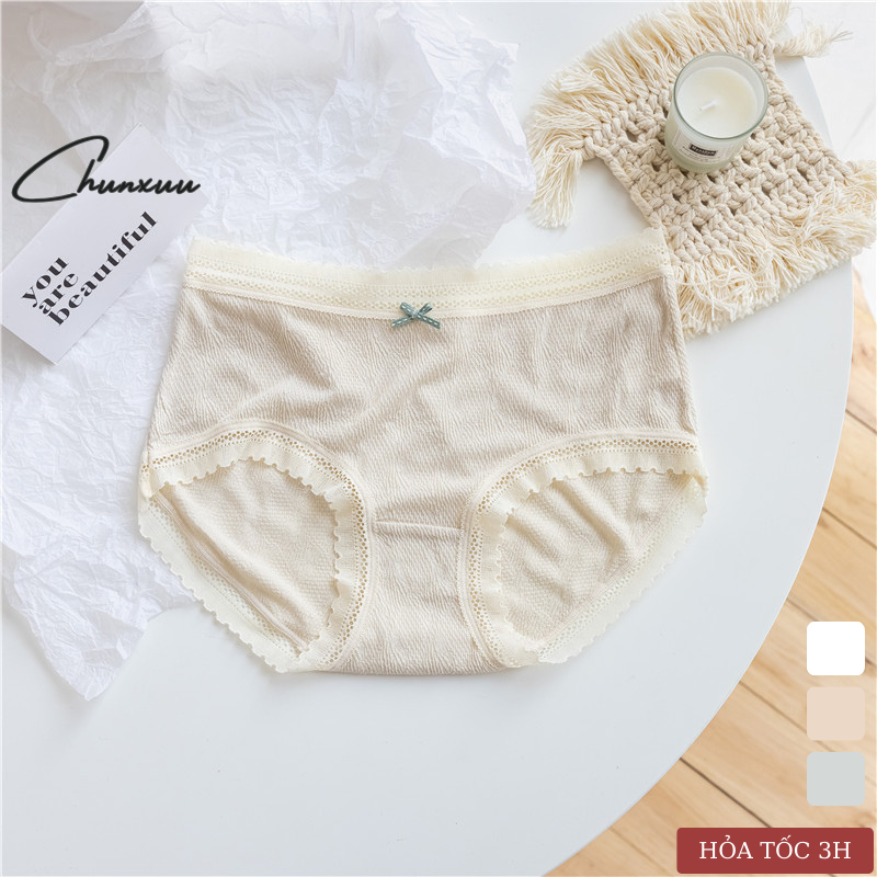 Quần lót ren nữ CHUNXUU màu pastel phối viền ren ngọt ngào, chất liệu co dãn thoáng mát - QC102