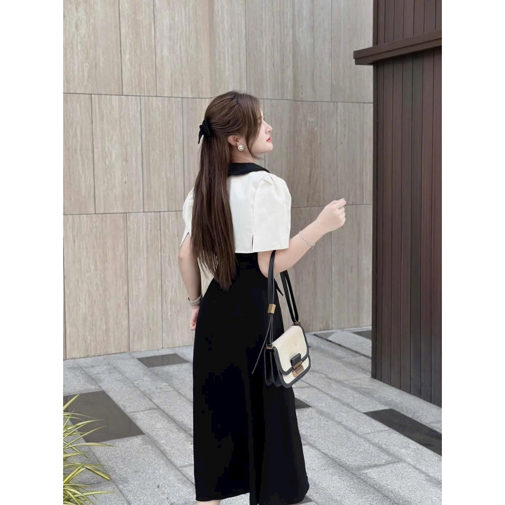 Đầm nữ phối thân áo choàng cổ thanh lịch che khuyết điểm D076