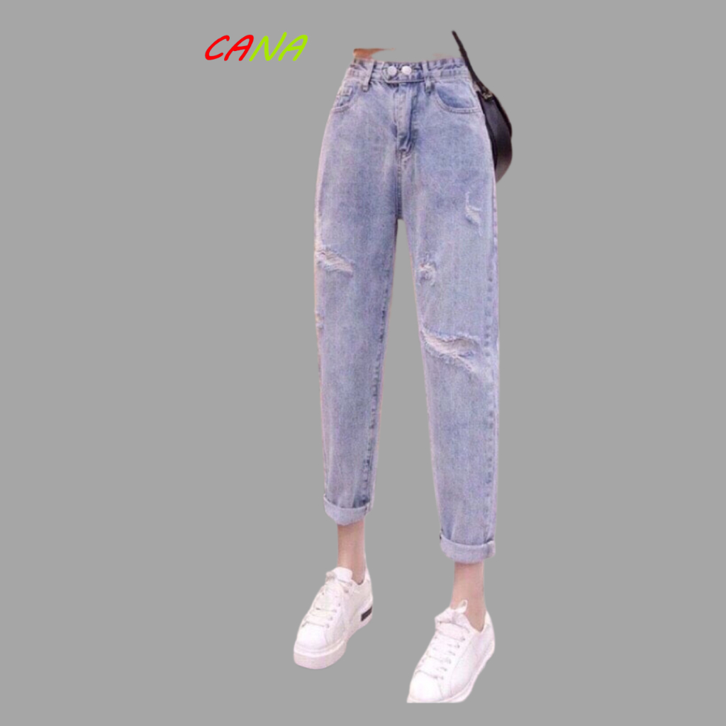 Quần Jean Bò Baggy Nữ CANA Jeans Cạp Cao Phong Cách MS18