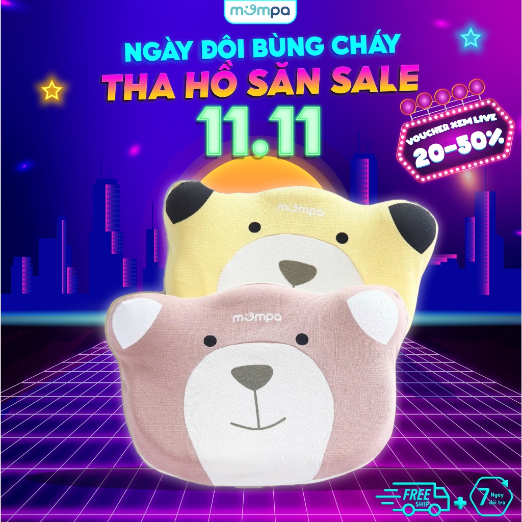 Gối sơ sinh chống bẹt đầu Mompa ruột gối chất memory foam GẤU POLLO tặng 1 vỏ gối 031