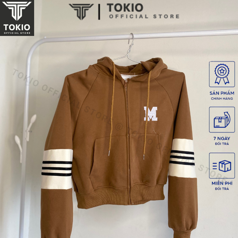 Áo khoác nỉ croptop dáng rộng siêu xinh phong cách Hàn Quốc, Áo khoác thu đông nữ hoodie zip TOKIO TK08