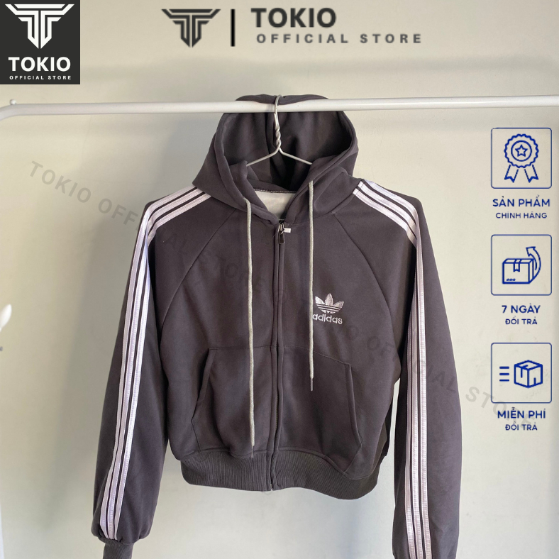 Áo khoác nỉ croptop dáng rộng siêu xinh phong cách Hàn Quốc, Áo khoác thu đông nữ hoodie zip TOKIO TK08