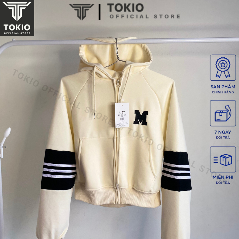 Áo khoác nỉ croptop dáng rộng siêu xinh phong cách Hàn Quốc, Áo khoác thu đông nữ hoodie zip TOKIO TK08