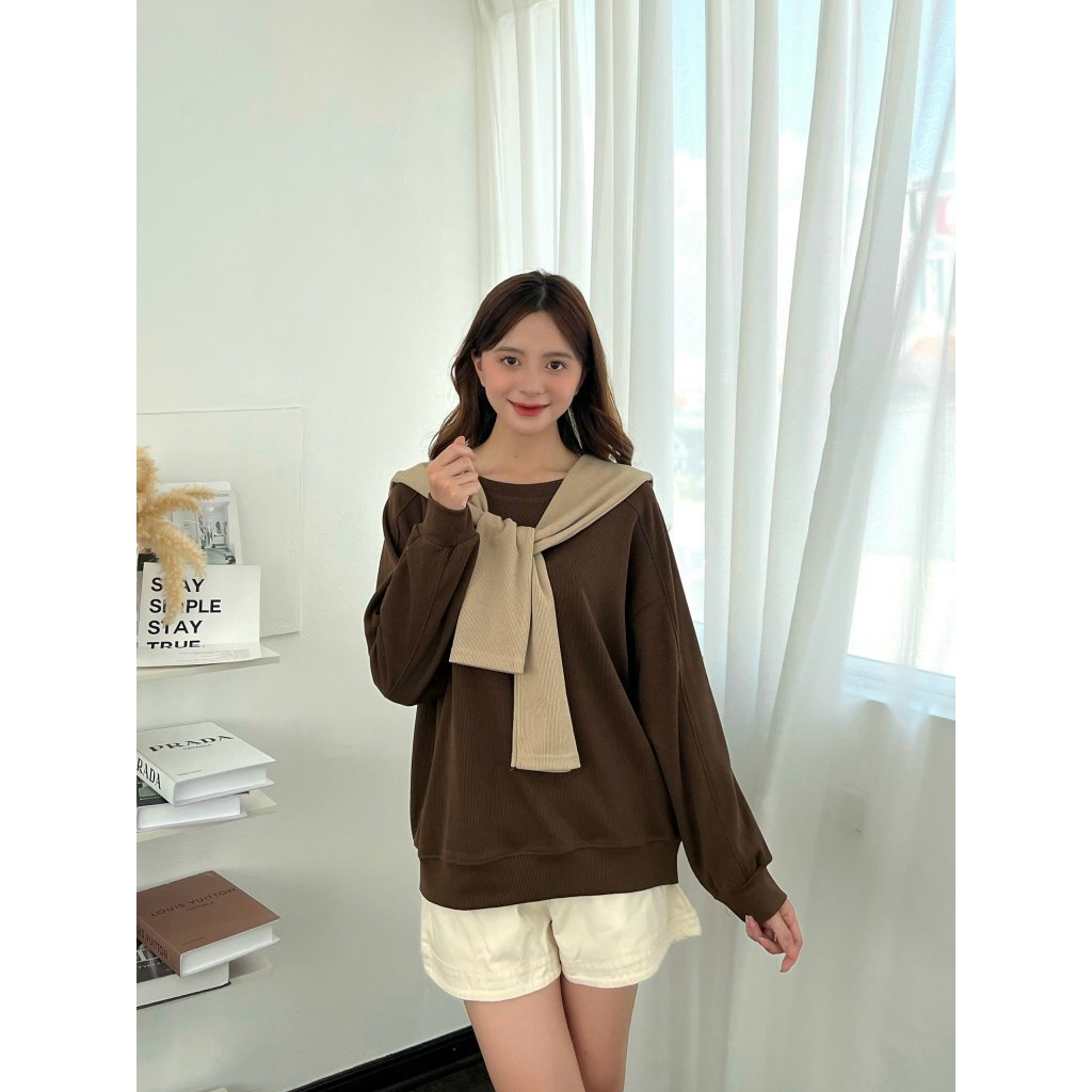 ( ảnh thật ) Áo nỉ tăm Sweater EMIX tặng kèm khăn thuỷ thủ rời AoSWTkemkhan/P6K7