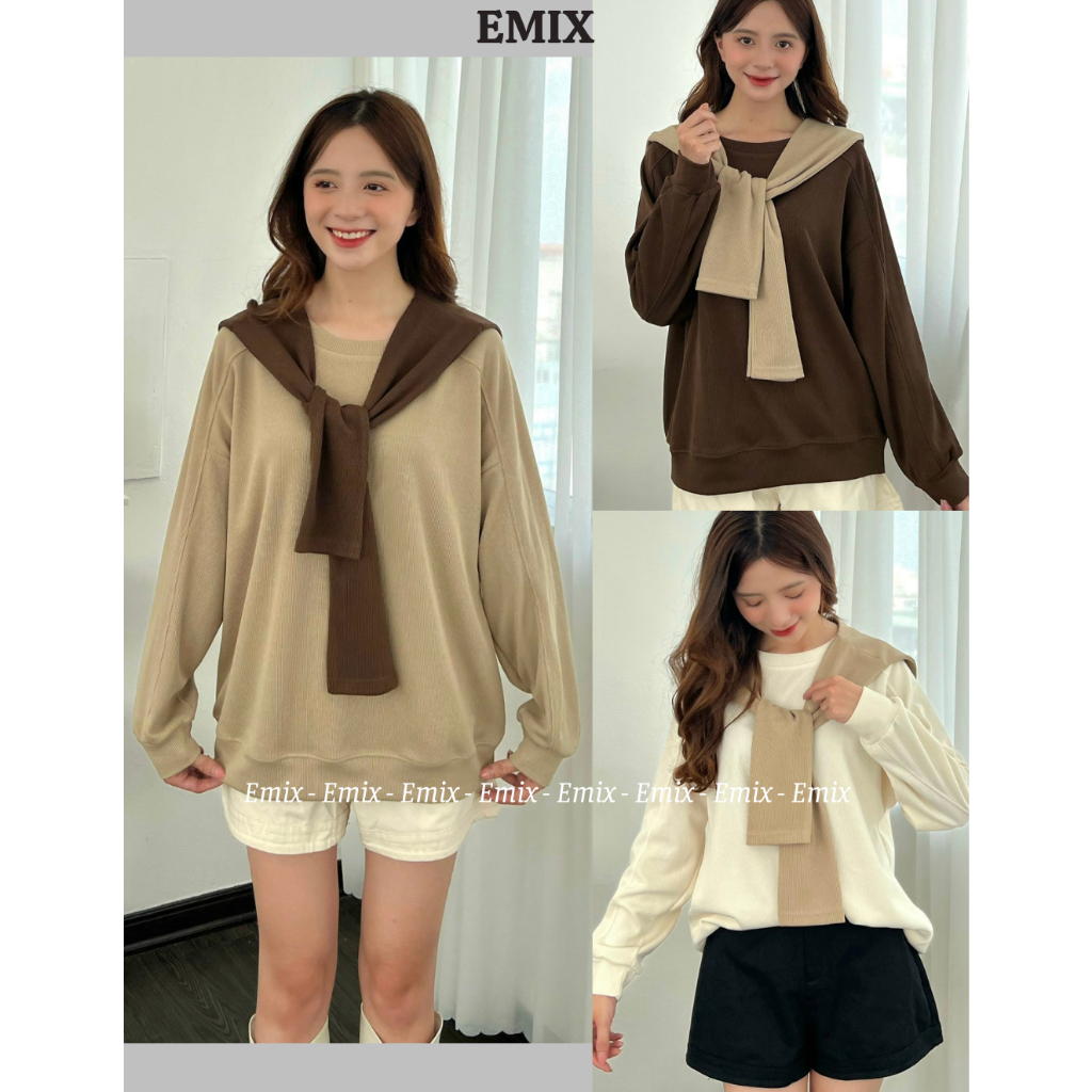 ( ảnh thật ) Áo nỉ tăm Sweater EMIX tặng kèm khăn thuỷ thủ rời AoSWTkemkhan/P6K7