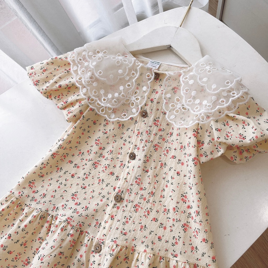 Váy bé gái cổ sen 3 lớp Sunny váy xinh cho bé chất cotton Cara váy đuôi cá màu trắng beige vintage