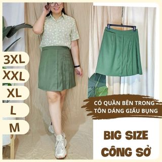 Bigsize công sở - váy quần xếp ly - xanh rêu