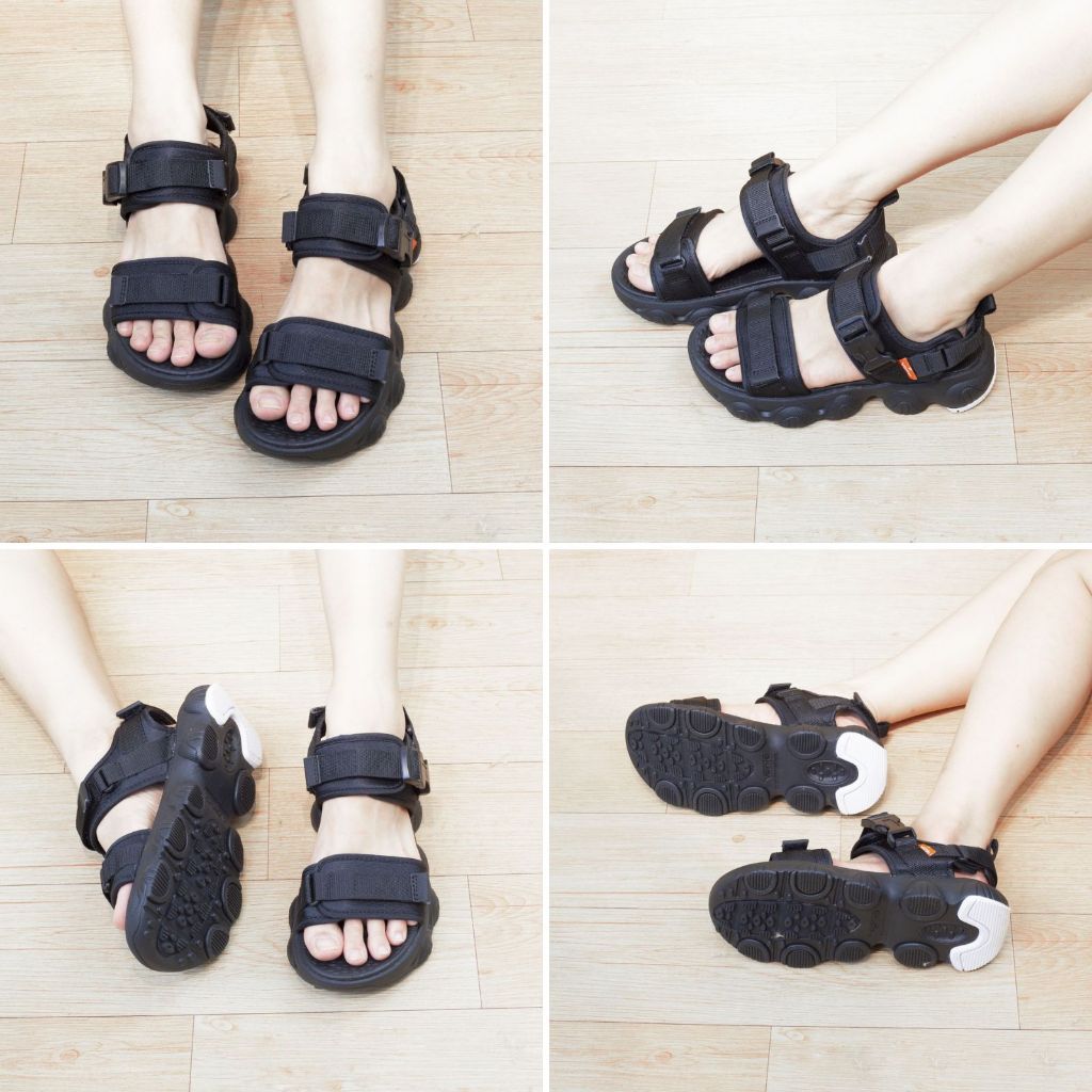 Giày sandal nữ Vento Vesper 2 quai ngang SD09003BB màu đen full