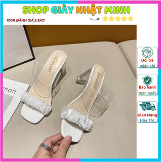 Giày cao gót/Guốc cao gót 2 quai trong suốt 8p siêu hot- Dép cao gót quai bèo hottrend