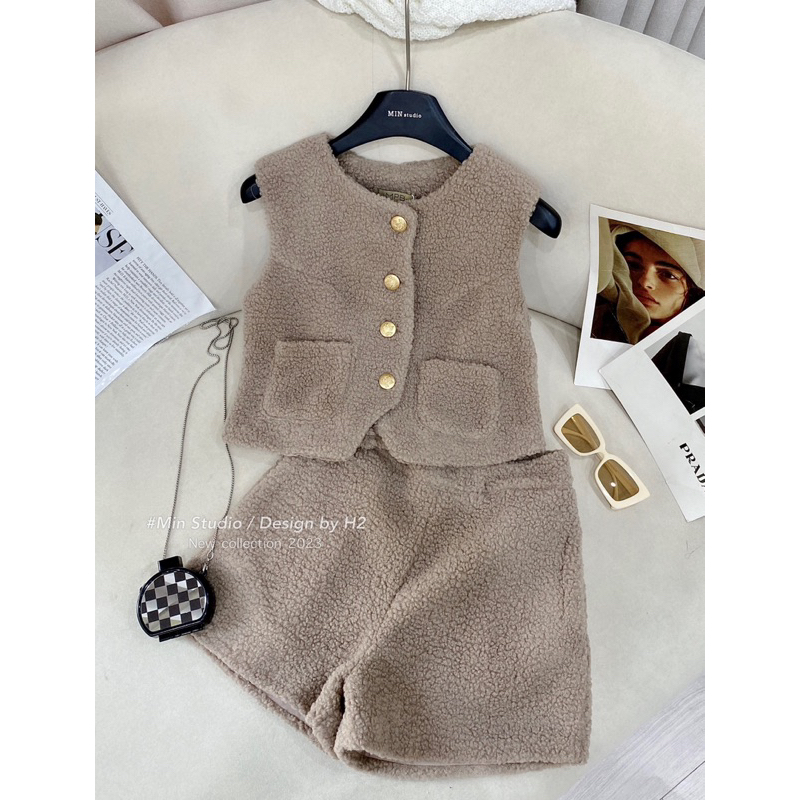 Set Áo Lông Khuy Vàng Sát Nách MIN • Melanie Boutique