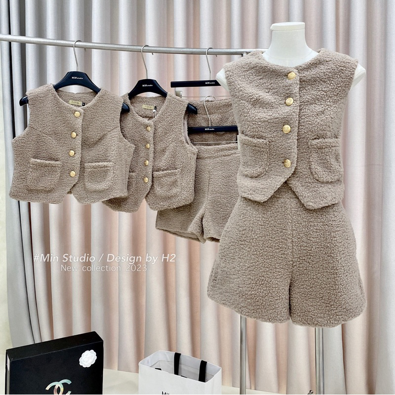 Set Áo Lông Khuy Vàng Sát Nách MIN • Melanie Boutique
