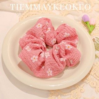 Dây buộc tóc vải scrunchies hoa nhí vintage TIEMMAYKEOKEO cột tóc tiểu thư vải xốp hoa ren dây buộc tóc thiết kế tone be