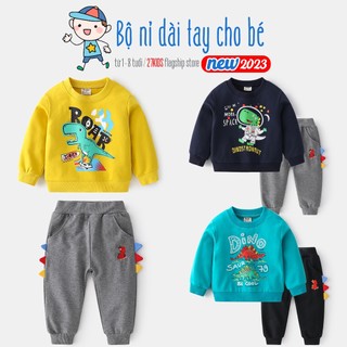 Bộ nỉ cho bé WELLKIDS bộ nỉ dài tay bé trai chất da cá họa tiết khủng long thu đông 2023