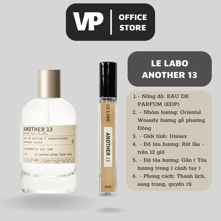 Nước hoa nam nữ unisex chiết LE LABO ANOTHER 13 10ml chính hãng thanh lịch, sang trọng, quyến rũ - verce