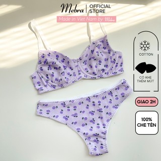 Bộ đồ lót cotton tổ ong có gọng có mút mỏng lắp rời tím cherry quần lót tam giác nửa mông trẻ trung êm ái Mebra