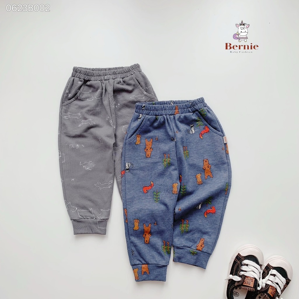 Bộ thu đông bé trai áo cotton gấu quần hoạ tiết Bernie - Bộ dài tay cho bé từ 9-23kg - 0623B002