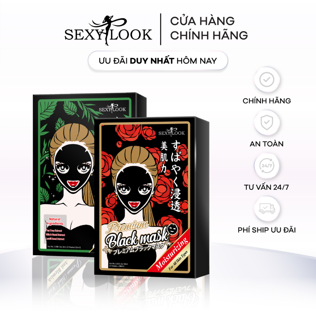 Combo Detox Cấp Nước SEXYLOOK ( 1 hộp MN đen tràm trà x 1 hộp MN đen hoa đỏ ) (10 miếng x 28ml)