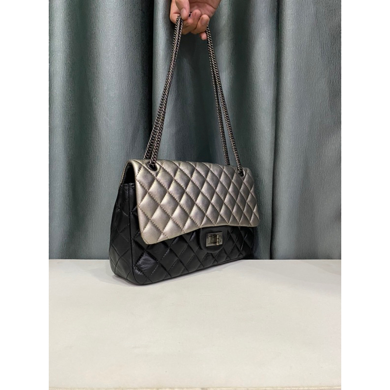 Túi si hiệu CN Classic Reissue của Pháp bạc & đen da thật