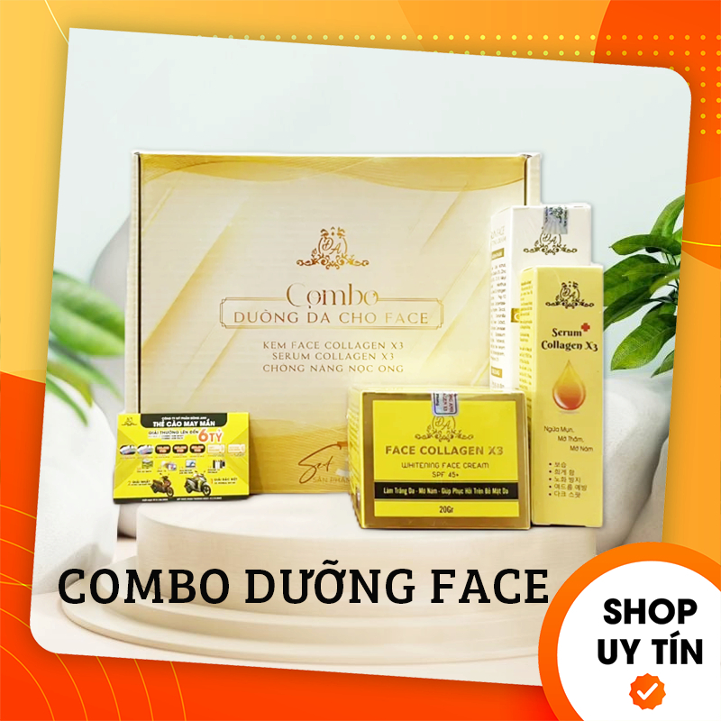 Combo Dưỡng Da Cho Face Collagen X3 - Face x3 + Serum Collagen x3 + Chống Nắng x3[Chính Hãng]