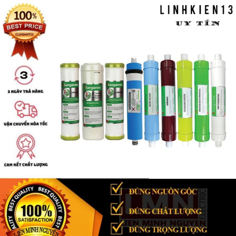 Trọn bộ 9 lõi lọc nước Kangaroo chính hãng dùng cho máy lọc nước Kangaroo KGRP88, KGHP66, KG19A3, KGRP99, KG09A3,...