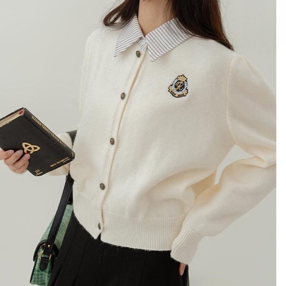 Áo khoác cardigan, áo len phối cổ sơ mi tay dài mền mịn phong cách hàn quốc Thời Trang B.Y Tea Clothing