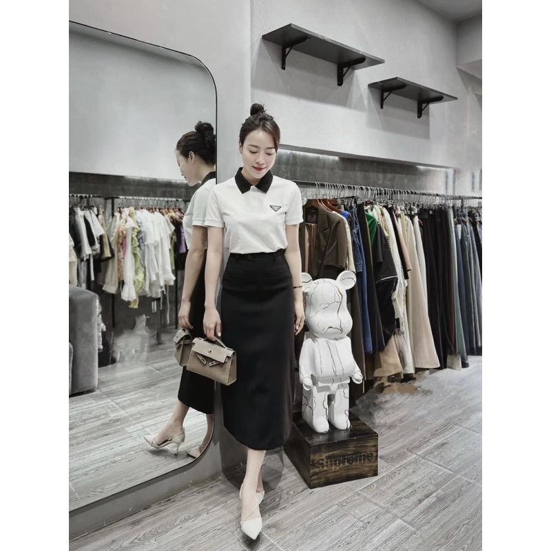 Chân váy công sở chữ A dáng dài qua gối xẻ sau kèm túi cơi, Mã CV99