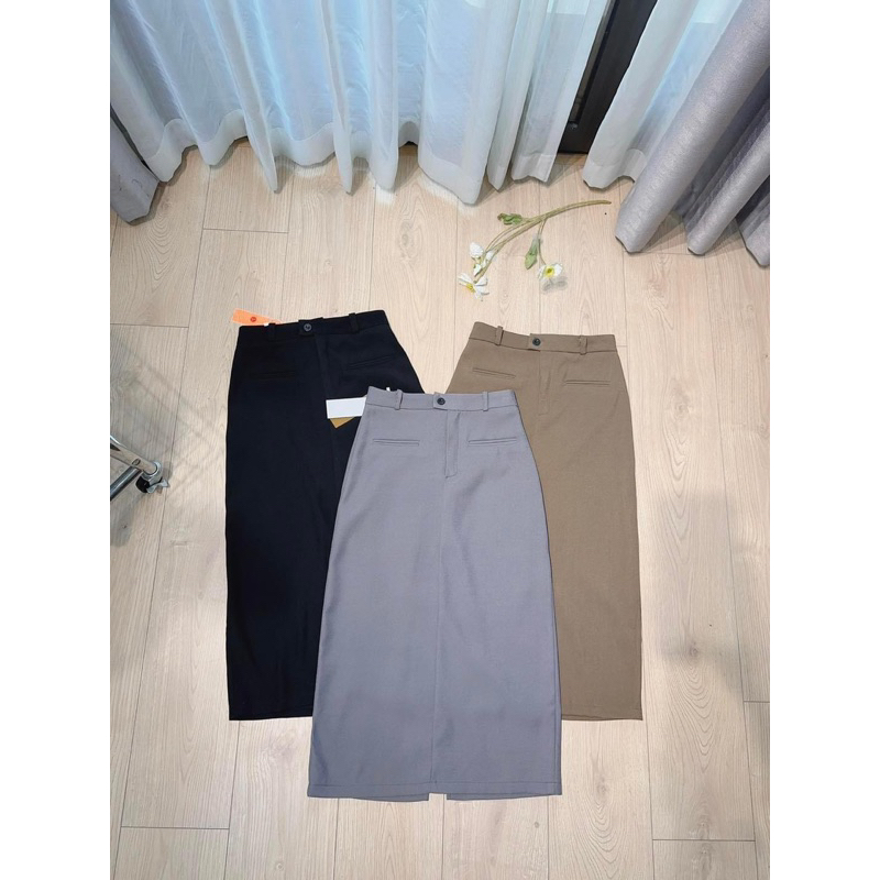 Chân váy công sở chữ A dáng dài qua gối xẻ sau kèm túi cơi, Mã CV99