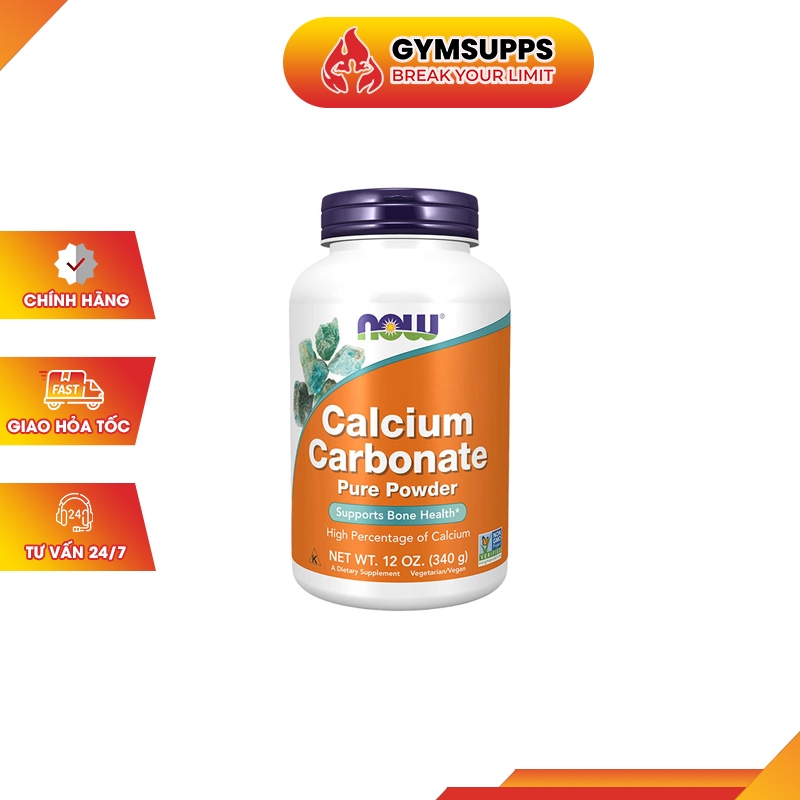 NOW CALCIUM CARBONATE POWDER 600MG Hỗ Trợ Chắc Khỏe Xương Bổ Sung Canxi 340Gram