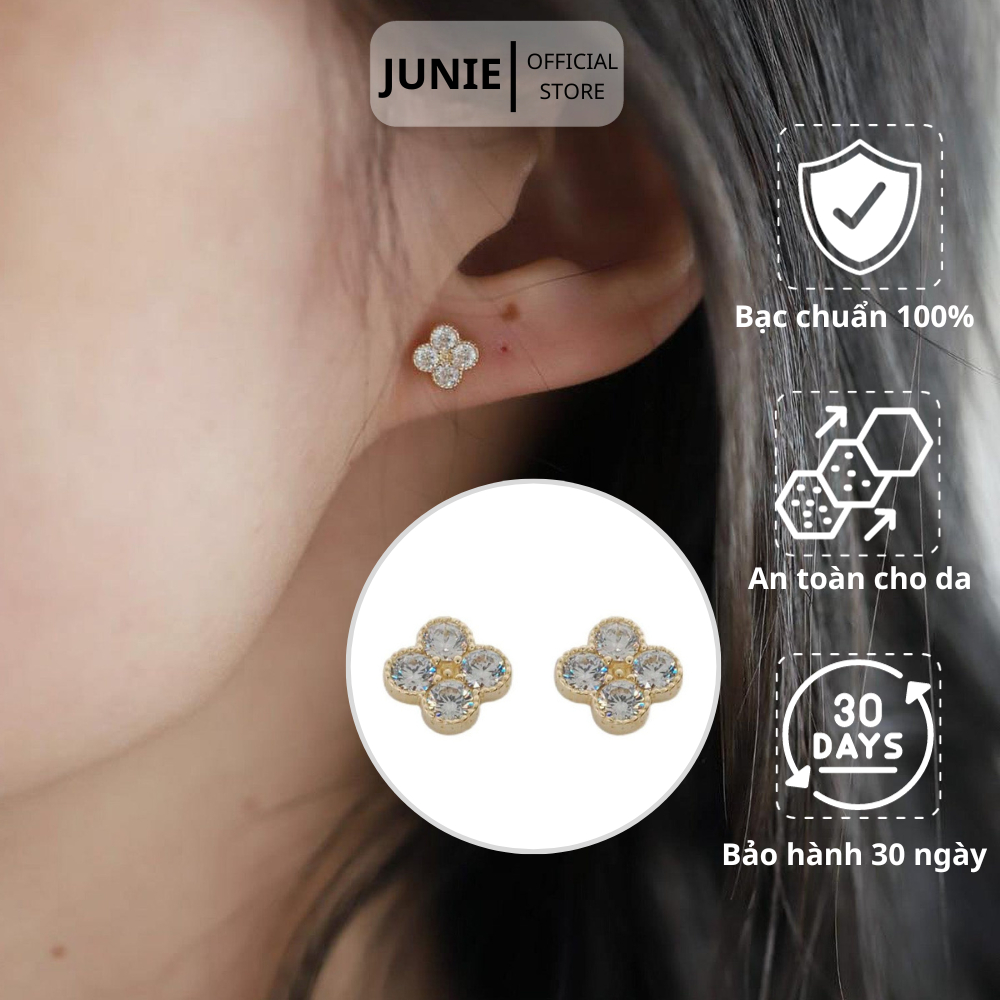 Bông Tai Bạc Mạ Vàng JUNIE, Bông Tai Tạo Hình Bông Hoa Bốn Cánh E-JOYCE