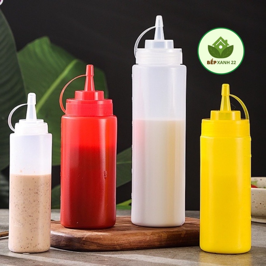Chai nhựa đựng nước sốt chống bụi/ chống tràn 250ml 500ml 650ml - Bình bóp nhựa vòi rộng đựng sốt, m