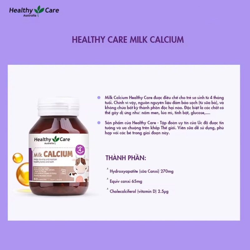 Combo Canxi Sữa/ DHA Chanh Healthy Care  Cho Bé Từ 4 Tháng  -  Úc
