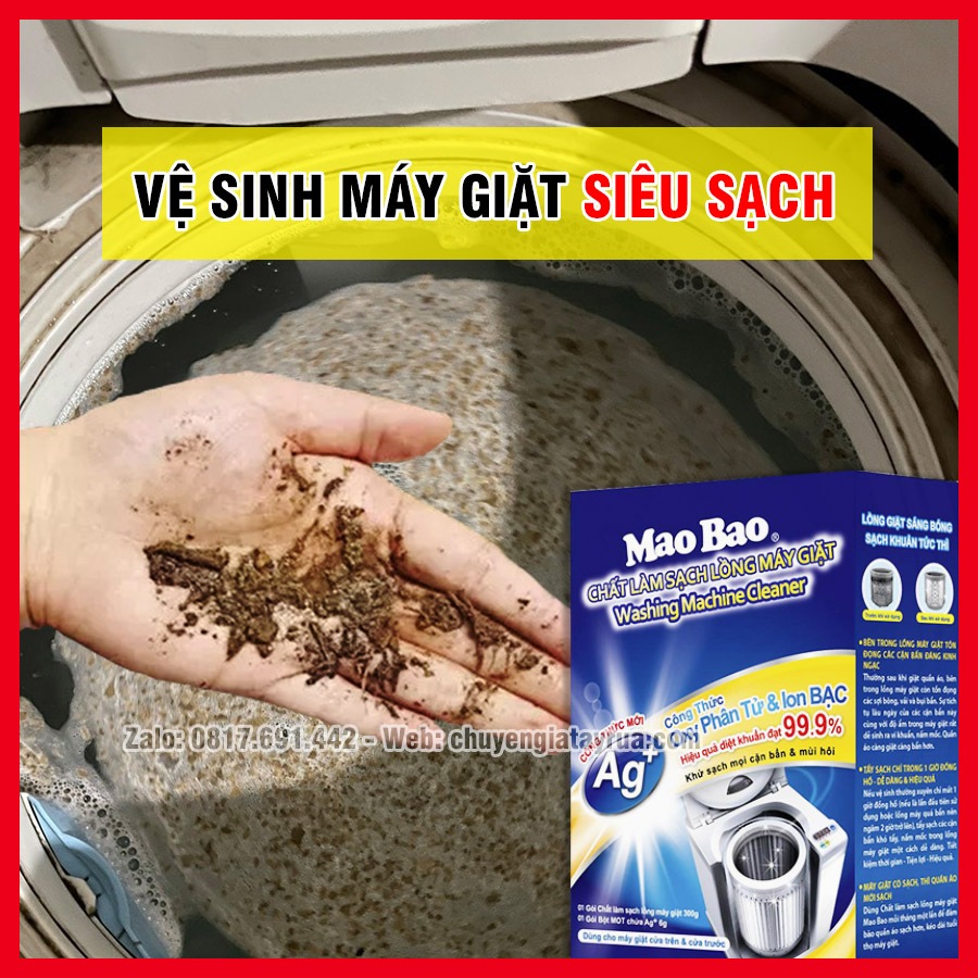 Bột Tẩy Lồng Máy Giặt Ion Bạc Kháng Khuẩn, Vệ Sinh Máy Giặt Cửa Ngang, Vệ Sinh Máy Giặt Cửa Trên 300g