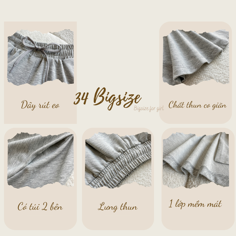 Quần short nữ thun xòe Bigsize 34QS008, Quần đùi nữ Bigsize chất thun cotton mềm thấm hút mồ hôi