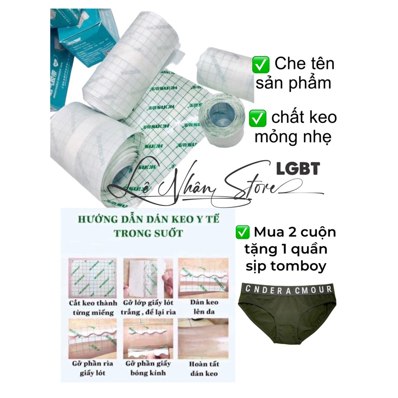 keo y tế trong suốt cho tomboy, keo dán ngực tàng hình, che tên sản phẩm.