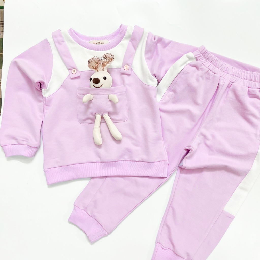 Bộ Dài Tay Bé Gái MyaKids, Bộ Thu Đông Bé Gái Chất Vải Nỉ Da Cá Cotton Dày Vừa Ấm Áp