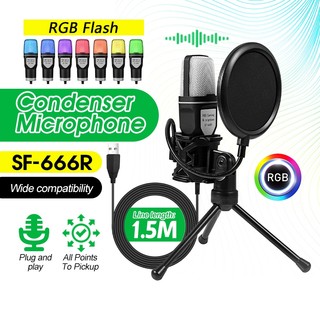 Mic livestream có màng lọc âm,micro sf666 có đèn led để bàn usb lọc tiếng ồn sử dụng cho laptop, pc chân đỡ để bàn