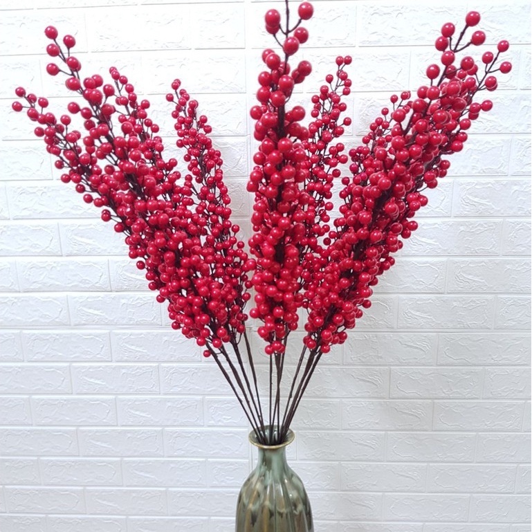 Cành đào đông đỏ 1 Cành 12 nhánh - Cây Đào Đông Đỏ Quả Đỏ Trang Trí, trang trí nhà cửa