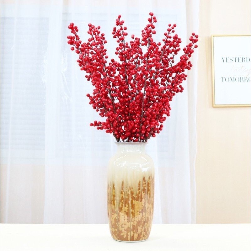 Cành đào đông đỏ 1 Cành 12 nhánh - Cây Đào Đông Đỏ Quả Đỏ Trang Trí, trang trí nhà cửa