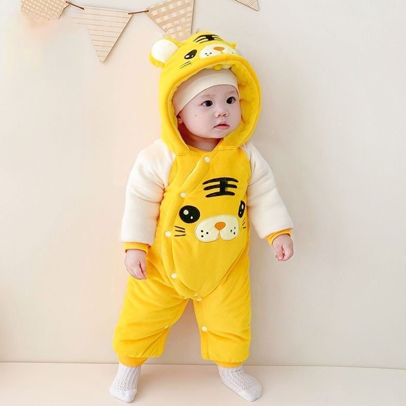 Quần áo trẻ em Chất Nỉ Bông ấm áp, Bộ body cho bé hình thú đáng yêu, Bodysuit cho bé từ 0-12M